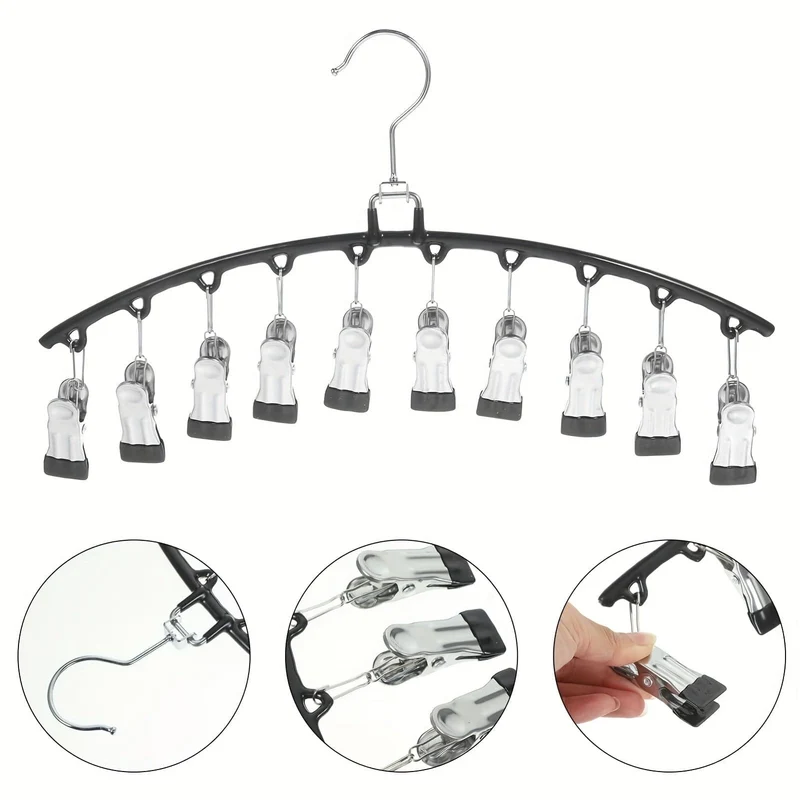 1 Stück Hosenbügel mit 10 Clips, zum Halten von Leggings/Jeans/Hüten, platzsparend im Haushalt für die Organisation von Schlafzimmer, Badezimmer, Schrank, Kleiderschrank, Zuhause, Wohnheim, Reisen