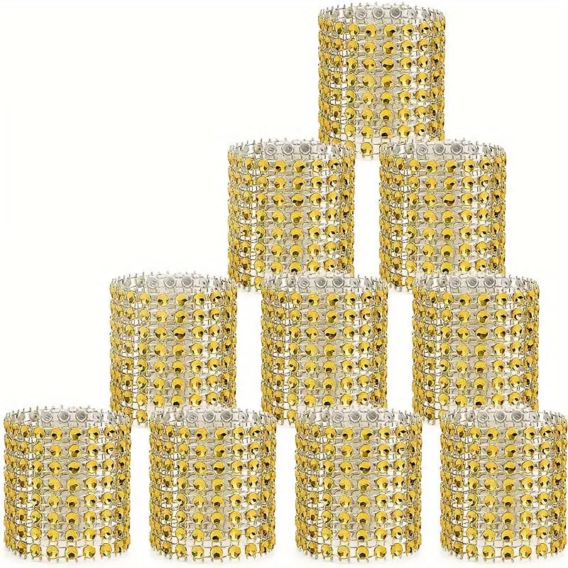 50 Stück, goldene Serviettenringe, elegante, einfarbige Serviettenschnalle mit Strasssteinen aus Kunststoff, polierte Metallringe aus Gusseisen, Weihnachtsdekoration, Esstischdekoration