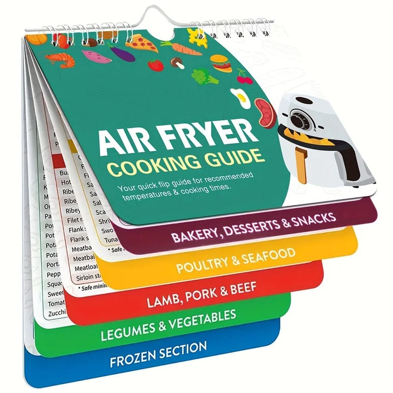 1 x Air Fryer Cheat Table Magnet-Kochanleitungsbroschüre, Air Fryer Magnetic Cheat Table Set Kochplan, Rezept Instant Air Fryer Zubehör Ofen Kochtopf Temperaturanleitung Küchenumwandlung