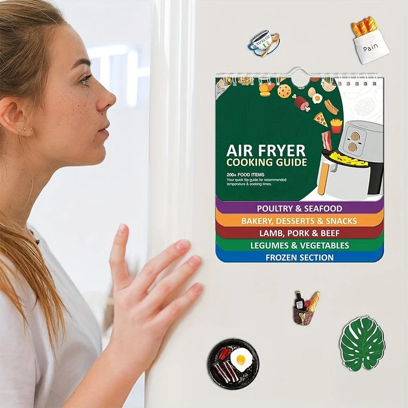 1 x Air Fryer Cheat Table Magnet-Kochanleitungsbroschüre, Air Fryer Magnetic Cheat Table Set Kochplan, Rezept Instant Air Fryer Zubehör Ofen Kochtopf Temperaturanleitung Küchenumwandlung