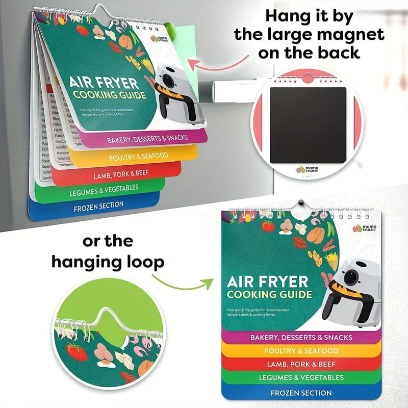 1 x Air Fryer Cheat Table Magnet-Kochanleitungsbroschüre, Air Fryer Magnetic Cheat Table Set Kochplan, Rezept Instant Air Fryer Zubehör Ofen Kochtopf Temperaturanleitung Küchenumwandlung