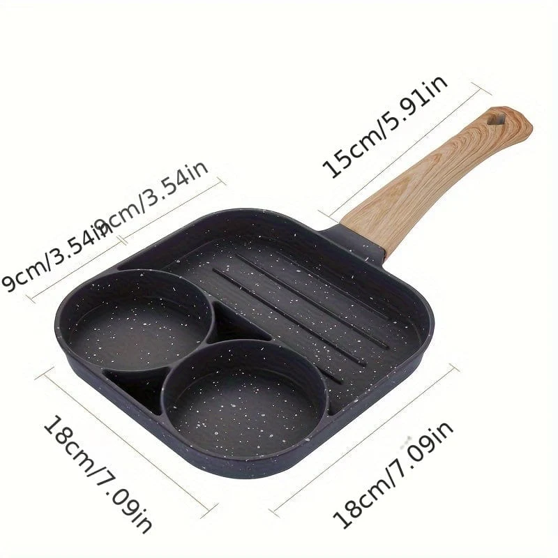 1 Stück Drei-in-Eins-Eierpfanne, Antihaft-Frühstückspfanne, Ei mit flachem Boden, Burgerpfanne, Steakpfanne für den Haushalt, Küchenzubehör, Küchenbedarf