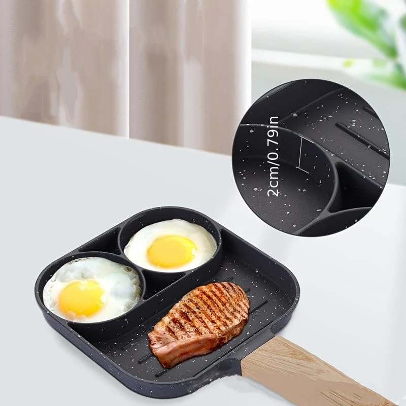 1 Stück Drei-in-Eins-Eierpfanne, Antihaft-Frühstückspfanne, Ei mit flachem Boden, Burgerpfanne, Steakpfanne für den Haushalt, Küchenzubehör, Küchenbedarf