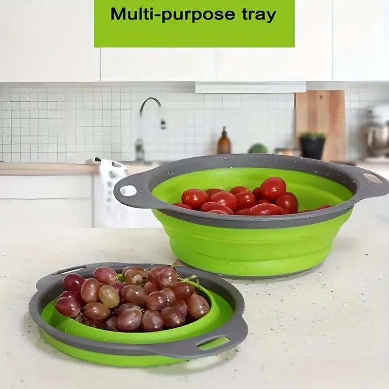 1 Stück, zusammenklappbares Sieb, rundes Küchensieb aus Kunststoff, perfekt zum Abtropfen von Nudeln, Gemüse und Obst, Küchenhelfer, Küchenzubehör