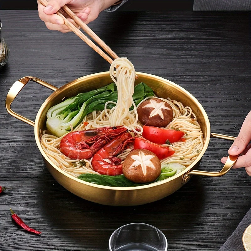 1 Stück goldener Ramen-Topf aus Edelstahl, Hot Pot, Suppentopf, Kochgeschirr für Flusskrebse und Meeresfrüchte, Küchengeschirr, Restaurantbedarf