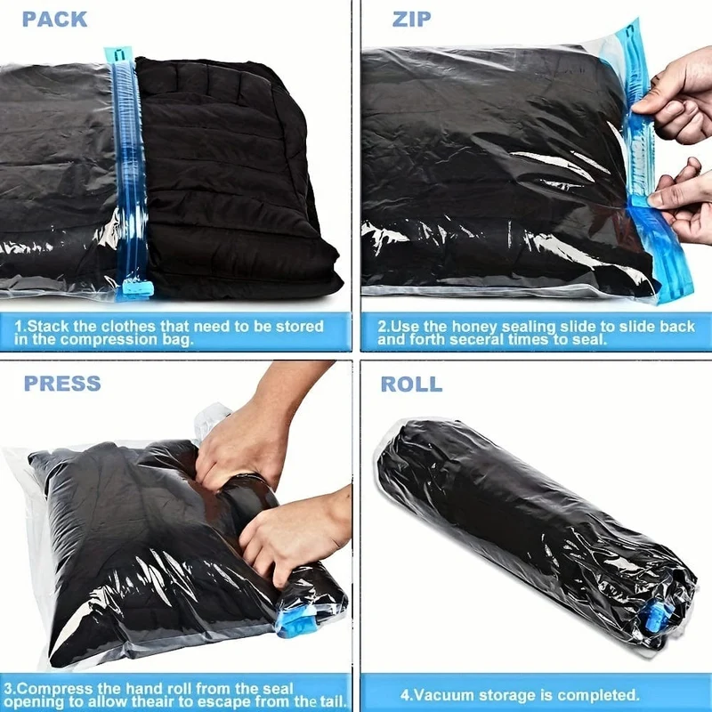 10 Stück Kompressionsbeutel für Reisen, Reisezubehör, platzsparende Beutel, kein Vakuum oder Pumpe erforderlich, Vakuum-Aufbewahrungsbeutel für Reiseutensilien, Reise- und Heimverpackungs-Organizer (blau), Reisezubehör