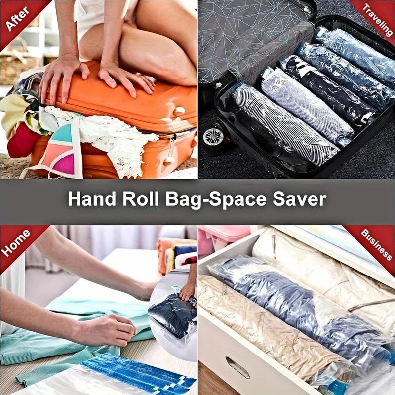 10 Stück Kompressionsbeutel für Reisen, Reisezubehör, platzsparende Beutel, kein Vakuum oder Pumpe erforderlich, Vakuum-Aufbewahrungsbeutel für Reiseutensilien, Reise- und Heimverpackungs-Organizer (blau), Reisezubehör