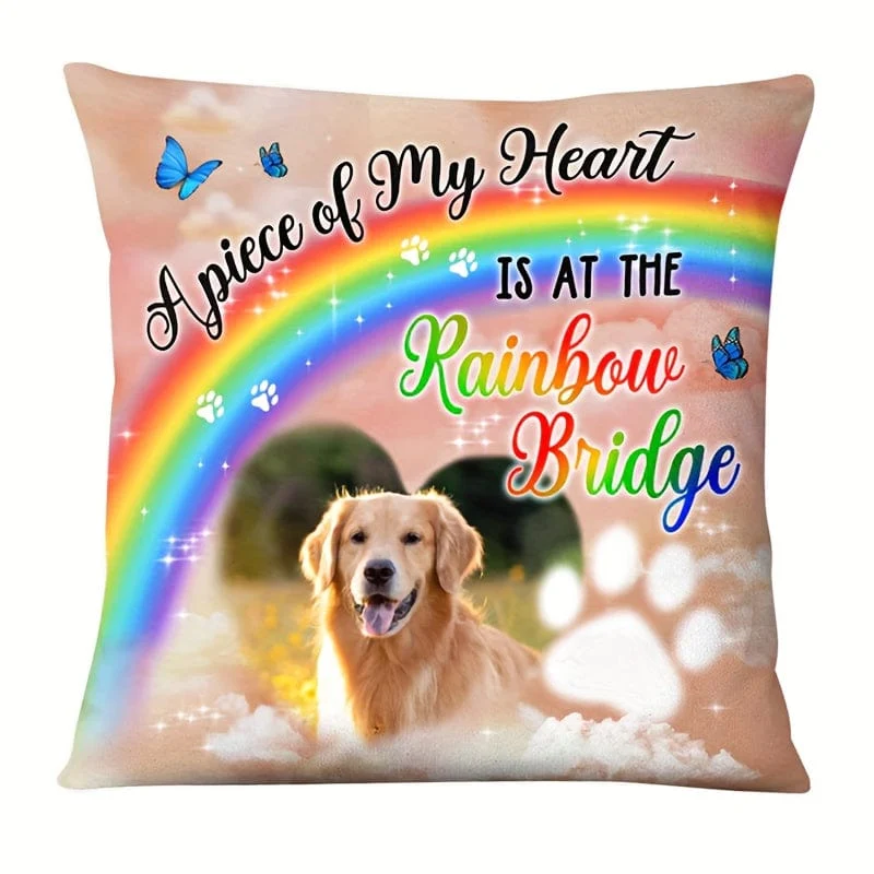 1 Stück, Gift For Loss Pet Custom 45.72 x 45.72 cm, superweiches, kurzes Plüsch-Wurfkissen, Foto „Ein Stück meines Herzens ist an der Regenbogenbrücke“ (kein Kissenkern)
