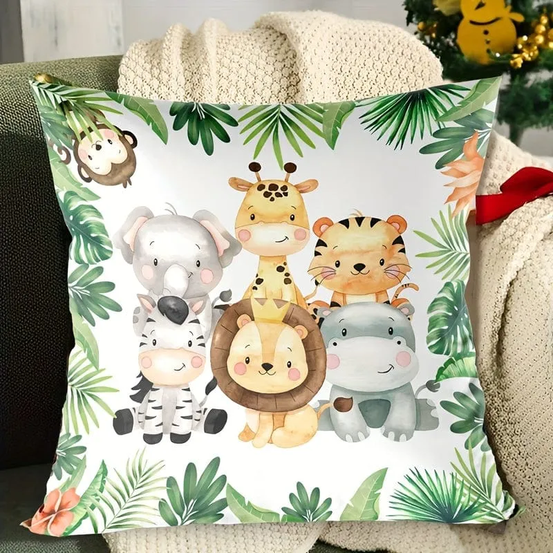 1 Stück Dschungeltier-Überwurf-Kissenbezug für Sofa, dekorativer Bezug für Jungen und Mädchen, Raumdekoration, niedlicher Kissenbezug, Heimdekoration, Raumdekoration, Schlafzimmerdekoration, Sammlerstücke, Gebäudezubehör (Kissen ist nicht im Lieferumfang enthalten).