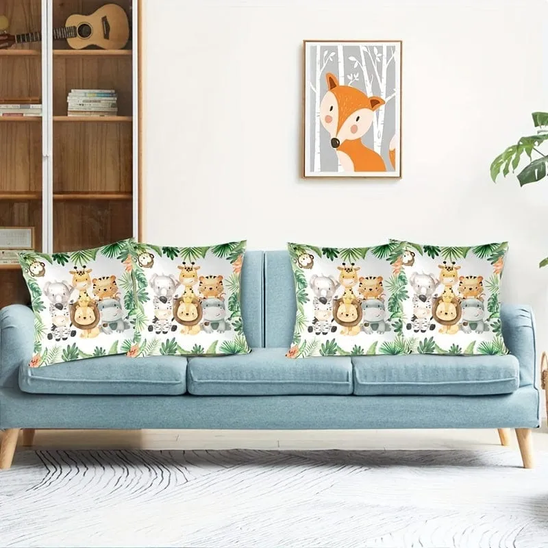 1 Stück Dschungeltier-Überwurf-Kissenbezug für Sofa, dekorativer Bezug für Jungen und Mädchen, Raumdekoration, niedlicher Kissenbezug, Heimdekoration, Raumdekoration, Schlafzimmerdekoration, Sammlerstücke, Gebäudezubehör (Kissen ist nicht im Lieferumfang enthalten).