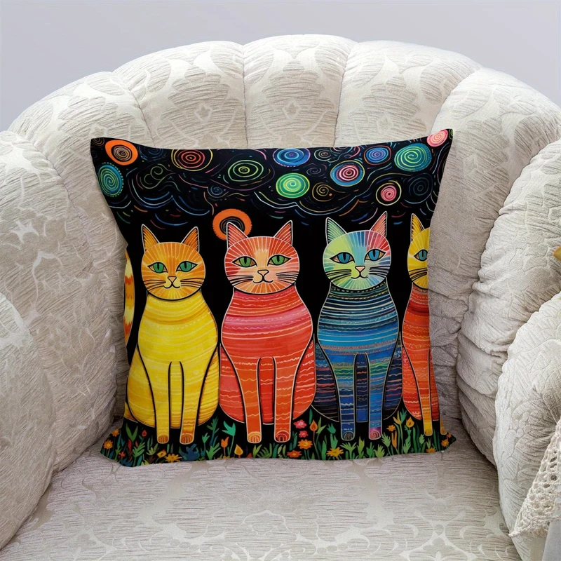 1 Stück Flanell-Kissenbezug mit Katzenmotiv für Haushaltssofas, Bürostühle, mit Muster bedruckte Kissenbezüge, Kissen, Kissenbezüge, geeignet für Schlafsofas, Auto-Wohnzimmer, Heimdekoration, Raumdekoration, kein Kissenkern, 44.96 x 44.96 cm