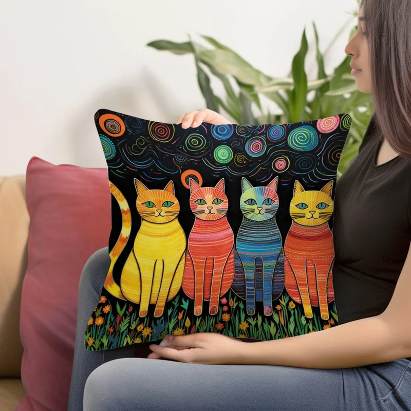 1 Stück Flanell-Kissenbezug mit Katzenmotiv für Haushaltssofas, Bürostühle, mit Muster bedruckte Kissenbezüge, Kissen, Kissenbezüge, geeignet für Schlafsofas, Auto-Wohnzimmer, Heimdekoration, Raumdekoration, kein Kissenkern, 44.96 x 44.96 cm