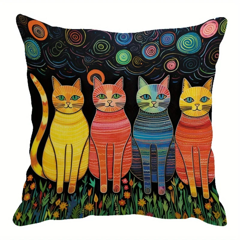 1 Stück Flanell-Kissenbezug mit Katzenmotiv für Haushaltssofas, Bürostühle, mit Muster bedruckte Kissenbezüge, Kissen, Kissenbezüge, geeignet für Schlafsofas, Auto-Wohnzimmer, Heimdekoration, Raumdekoration, kein Kissenkern, 44.96 x 44.96 cm