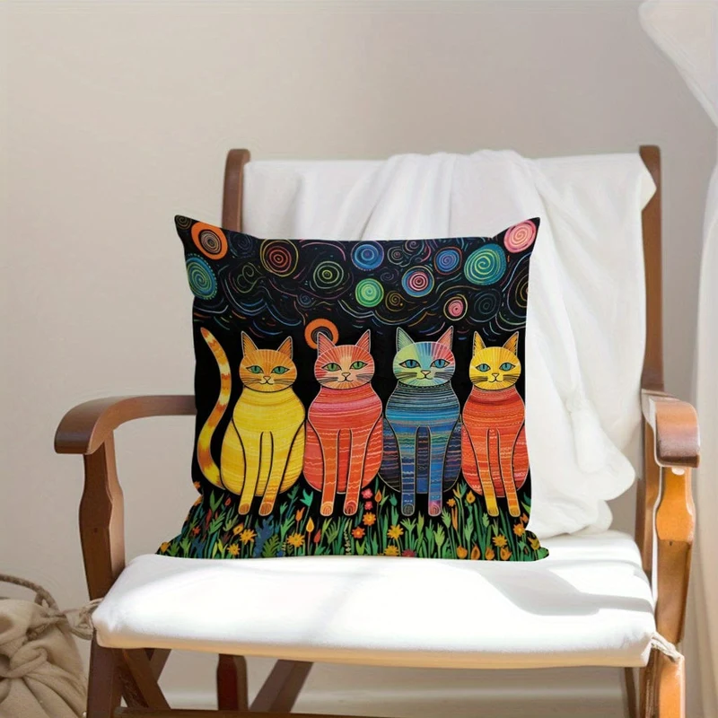 1 Stück Flanell-Kissenbezug mit Katzenmotiv für Haushaltssofas, Bürostühle, mit Muster bedruckte Kissenbezüge, Kissen, Kissenbezüge, geeignet für Schlafsofas, Auto-Wohnzimmer, Heimdekoration, Raumdekoration, kein Kissenkern, 44.96 x 44.96 cm