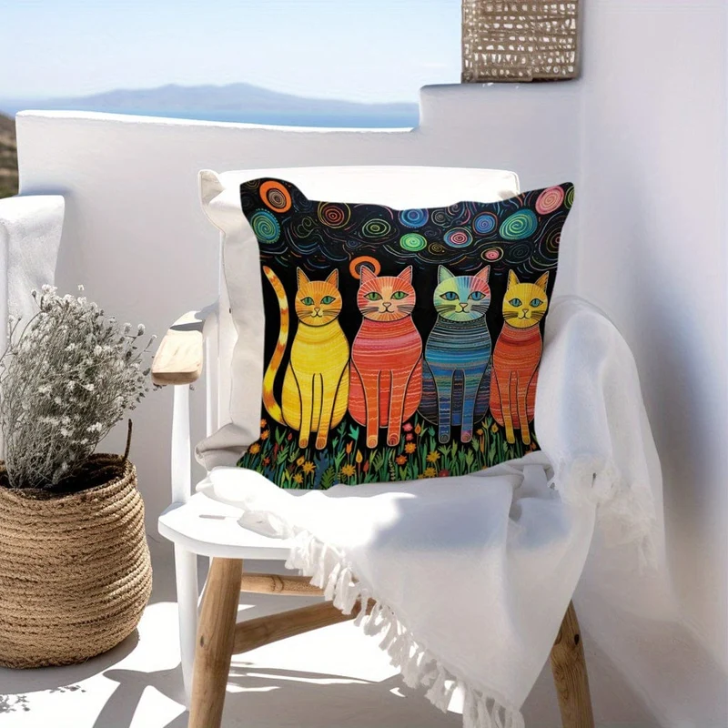 1 Stück Flanell-Kissenbezug mit Katzenmotiv für Haushaltssofas, Bürostühle, mit Muster bedruckte Kissenbezüge, Kissen, Kissenbezüge, geeignet für Schlafsofas, Auto-Wohnzimmer, Heimdekoration, Raumdekoration, kein Kissenkern, 44.96 x 44.96 cm