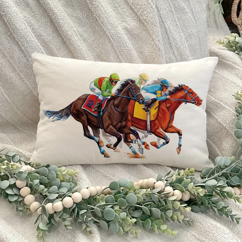 1 Stück, Kentucky Derby Dekokissenbezug, Run For The Roses Jockey Pferderennen Motto-Partydekoration für Couch Sofa, ohne Kisseneinsatz