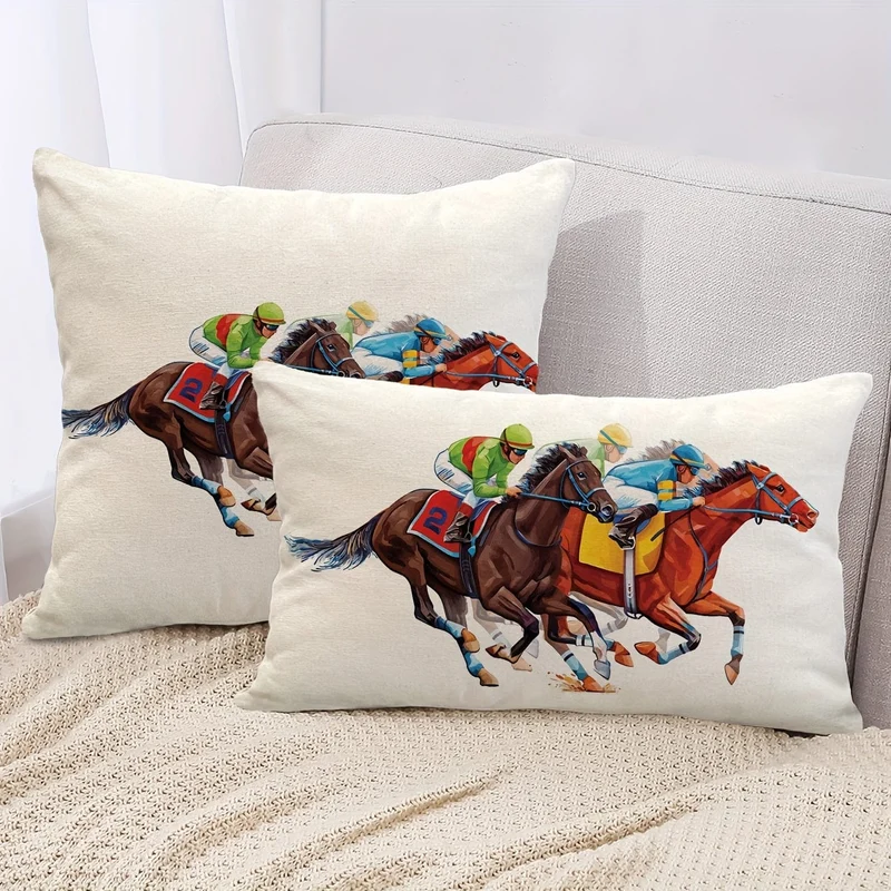 1 Stück, Kentucky Derby Dekokissenbezug, Run For The Roses Jockey Pferderennen Motto-Partydekoration für Couch Sofa, ohne Kisseneinsatz
