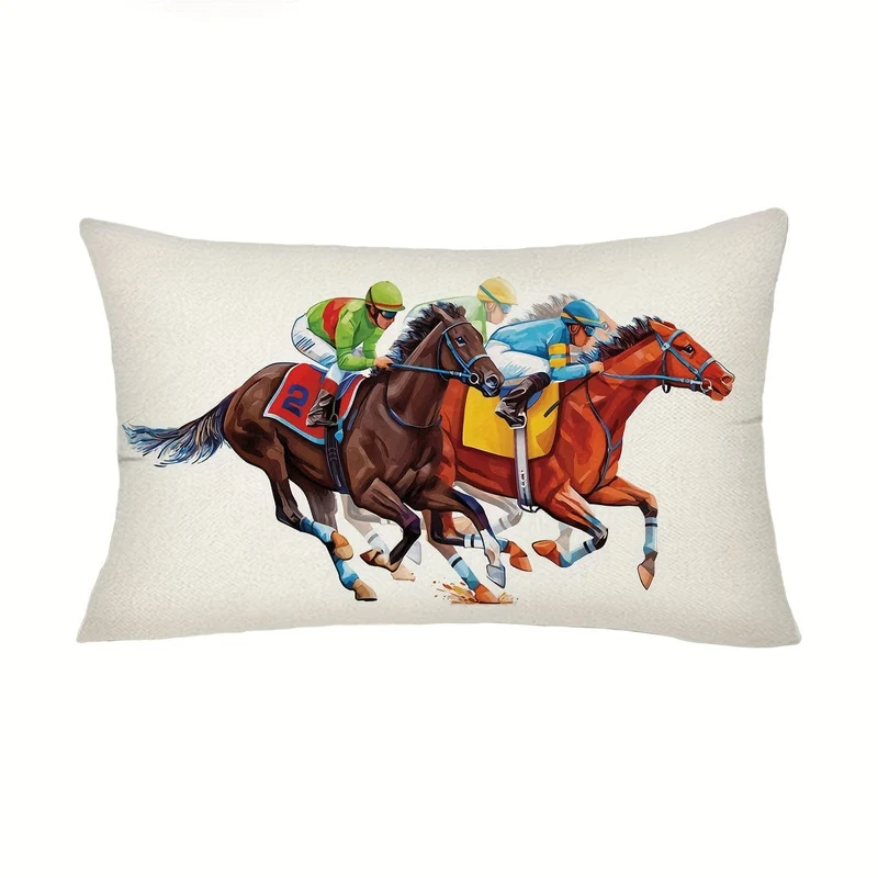 1 Stück, Kentucky Derby Dekokissenbezug, Run For The Roses Jockey Pferderennen Motto-Partydekoration für Couch Sofa, ohne Kisseneinsatz