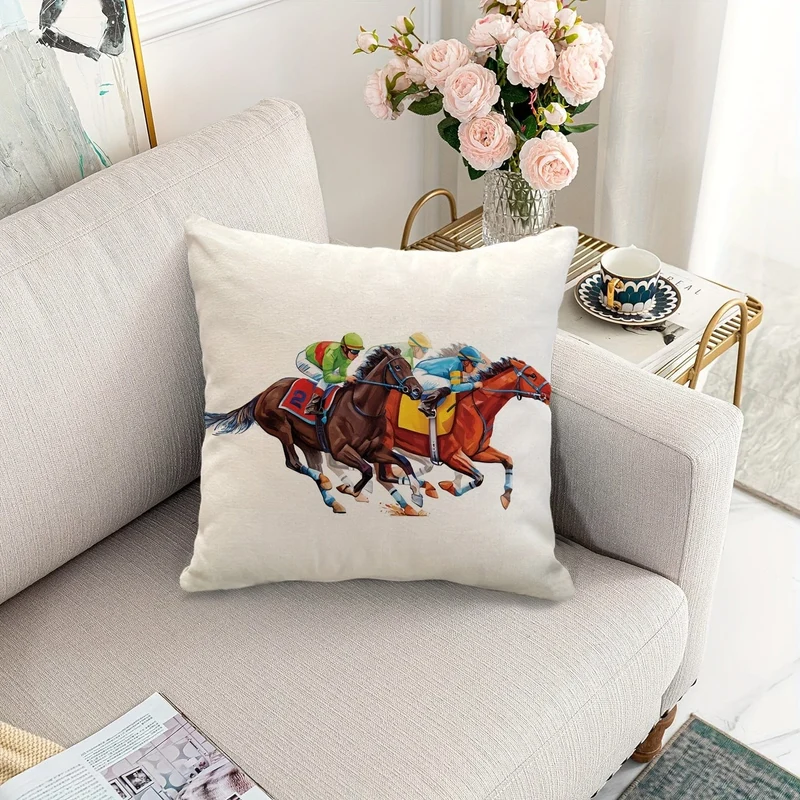 1 Stück, Kentucky Derby Dekokissenbezug, Run For The Roses Jockey Pferderennen Motto-Partydekoration für Couch Sofa, ohne Kisseneinsatz