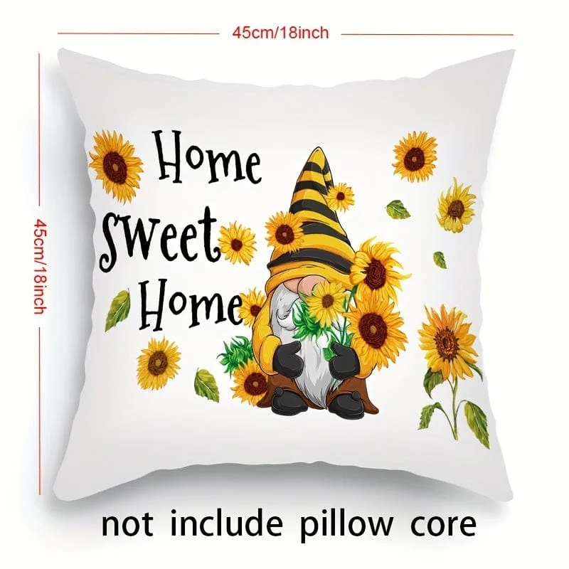 4 Stück Sommer-Sonnenblumen-Überwurf-Kissenbezug mit englischen Buchstaben, Kissenbezug für Schlafzimmer, Sofa, Couch, Auto, Heimdekoration, ohne Kisseneinsatz, 18 x 18 cm