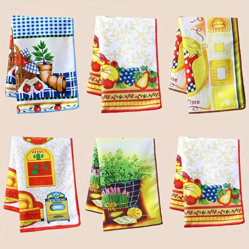 12 Stück, Handtücher, lustiges Küchentuch im einfachen Stil, bunt bedrucktes dekoratives Geschirrtuch, weiches und saugfähiges Geschirrtuch für den Urlaub, Küchenbedarf, Reinigungsutensilien, Küchendekor