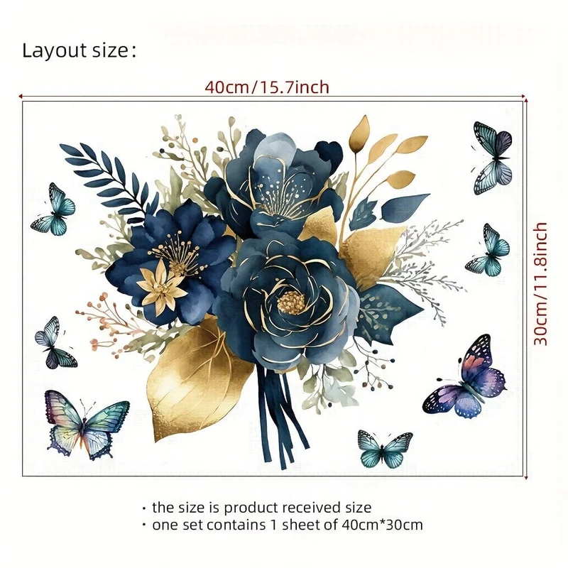 1 Stück blauer Mandala-Blumen-Schmetterlings-Umrandung dekorativer Wandaufkleber, abnehmbarer Wandaufkleber aus PVC-Material, geeignet für Küchenwandaufkleber