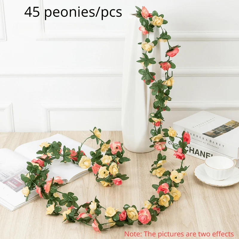 1 Stück, künstliche Blumenranke, 45 Pfingstrosen, Weihnachtsdekoration, Hochzeitsdeko, Kunstblumen, Schlafzimmerdekoration, Wandkranz, botanischer Feiertag, Frühling, Herbst, Gartenbogen, DIY, Kunstpflanzenranken, Muttertagsdekoration