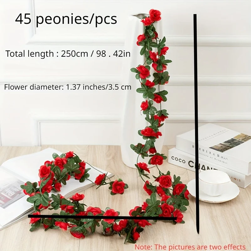 1 Stück, künstliche Blumenranke, 45 Pfingstrosen, Weihnachtsdekoration, Hochzeitsdeko, Kunstblumen, Schlafzimmerdekoration, Wandkranz, botanischer Feiertag, Frühling, Herbst, Gartenbogen, DIY, Kunstpflanzenranken, Muttertagsdekoration