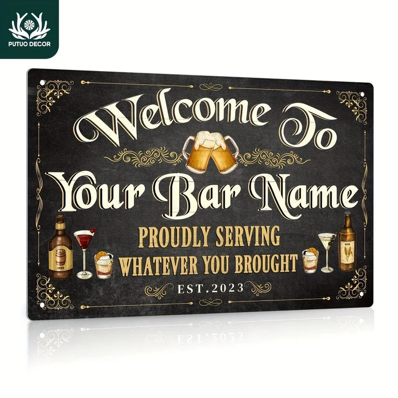 1 Stück [individuell] Personalisiertes Barschild, individueller Name, Retro-Vintage-Wanddekoration für Kneipe, Küche, Club, 30.48 x 20.32 cm, Aluminiummetall