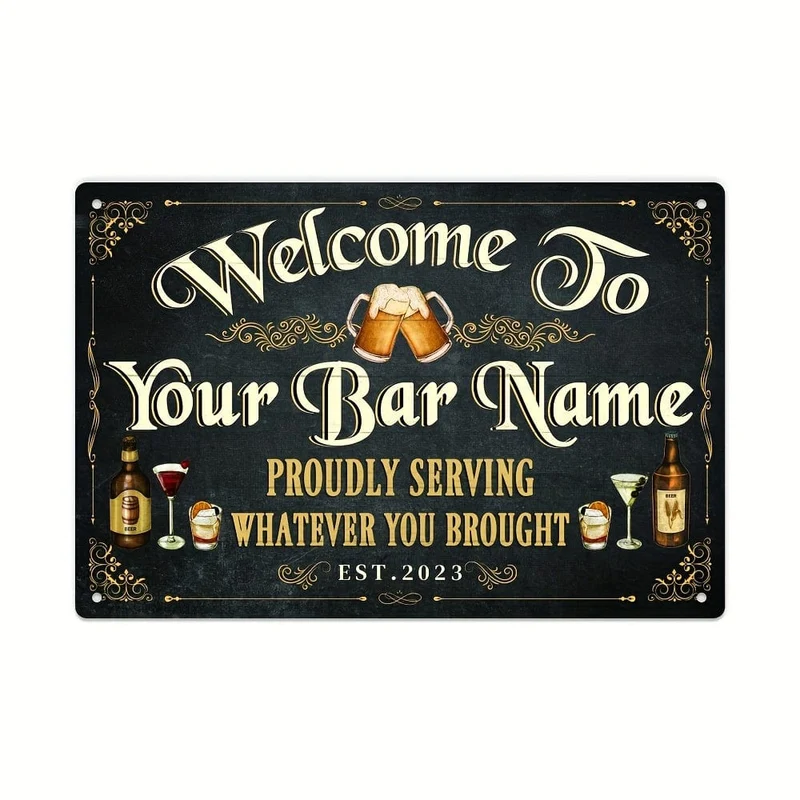 1 Stück [individuell] Personalisiertes Barschild, individueller Name, Retro-Vintage-Wanddekoration für Kneipe, Küche, Club, 30.48 x 20.32 cm, Aluminiummetall