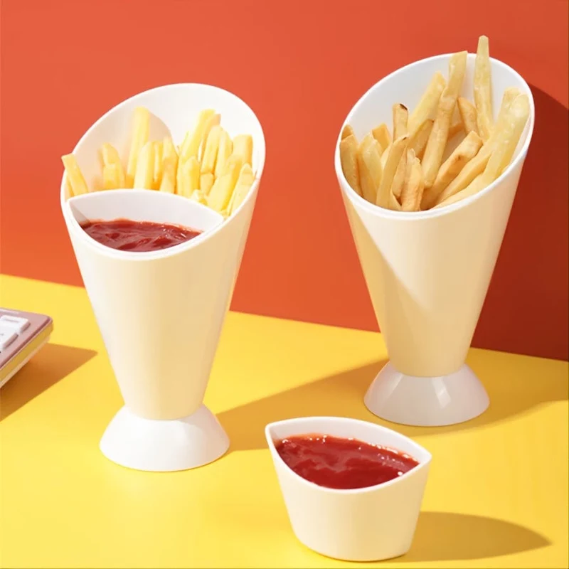 1 x Pommes-Frites-Halter, Plastikbecher für Kartoffelchips, Becher für Gemüsesalat, Becher für Desserts und Snacks, 16.0 cm × 8.99 cm