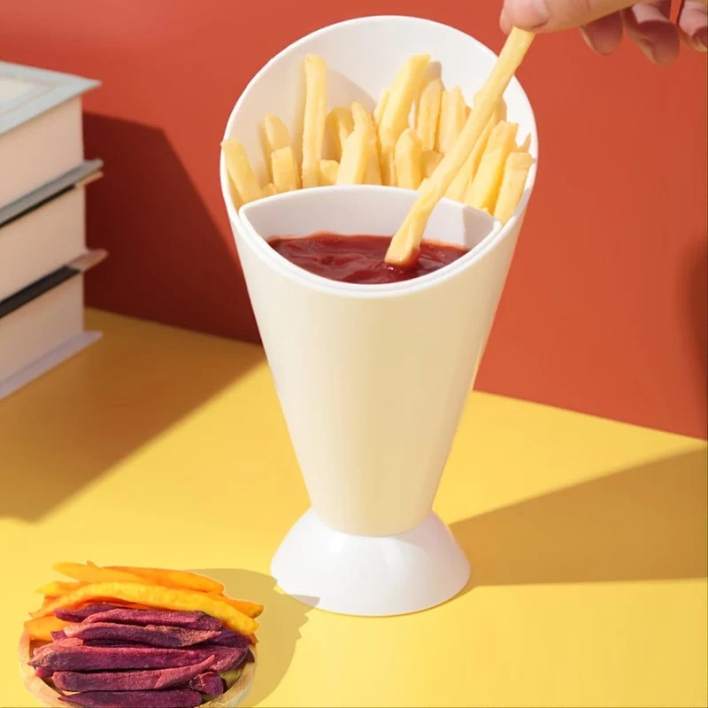 1 x Pommes-Frites-Halter, Plastikbecher für Kartoffelchips, Becher für Gemüsesalat, Becher für Desserts und Snacks, 16.0 cm × 8.99 cm
