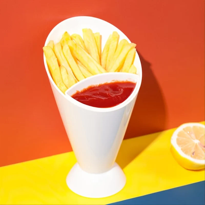 1 x Pommes-Frites-Halter, Plastikbecher für Kartoffelchips, Becher für Gemüsesalat, Becher für Desserts und Snacks, 16.0 cm × 8.99 cm