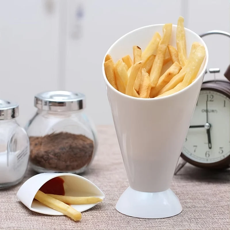 1 x Pommes-Frites-Halter, Plastikbecher für Kartoffelchips, Becher für Gemüsesalat, Becher für Desserts und Snacks, 16.0 cm × 8.99 cm
