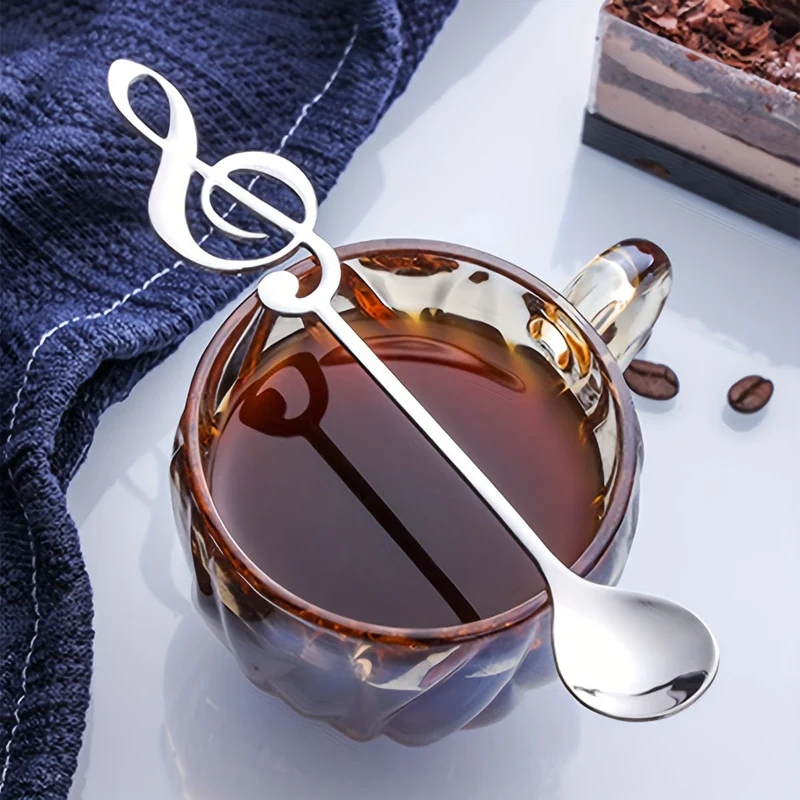 1 x Edelstahllöffel, Dessertlöffel mit kreativem Musiknoten-Design, Kaffeelöffel, Rührlöffel, für Zuhause, Wohnheim, Büro, Café, Restaurant, Hotel, Küchenbedarf, Besteckzubehör