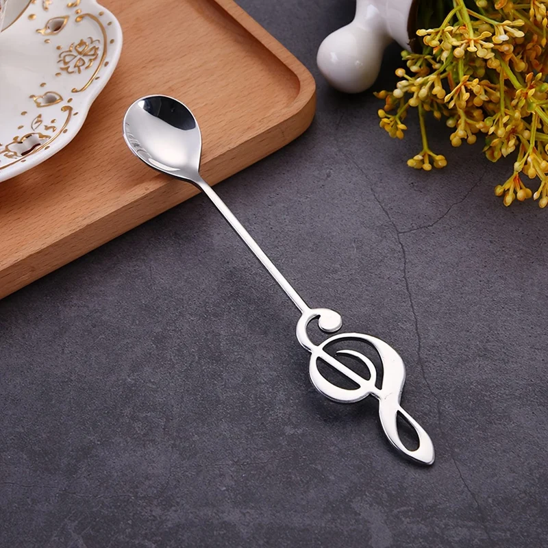 1 x Edelstahllöffel, Dessertlöffel mit kreativem Musiknoten-Design, Kaffeelöffel, Rührlöffel, für Zuhause, Wohnheim, Büro, Café, Restaurant, Hotel, Küchenbedarf, Besteckzubehör