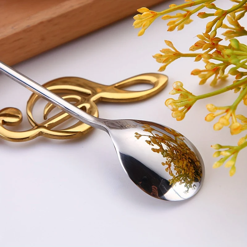 1 x Edelstahllöffel, Dessertlöffel mit kreativem Musiknoten-Design, Kaffeelöffel, Rührlöffel, für Zuhause, Wohnheim, Büro, Café, Restaurant, Hotel, Küchenbedarf, Besteckzubehör