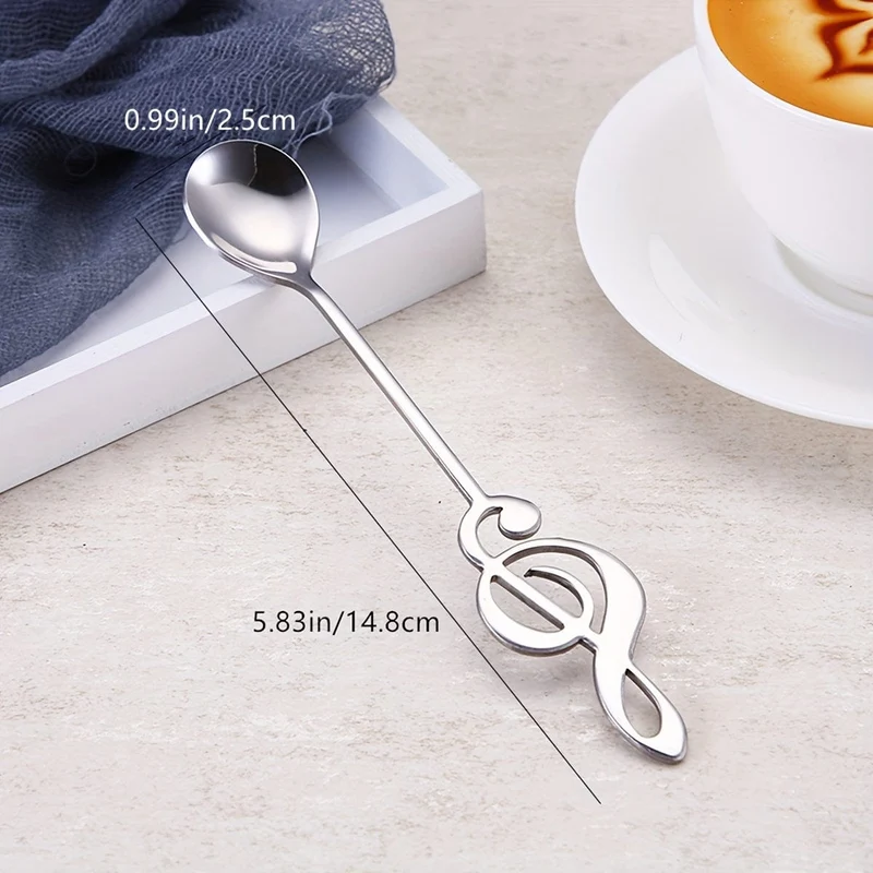 1 x Edelstahllöffel, Dessertlöffel mit kreativem Musiknoten-Design, Kaffeelöffel, Rührlöffel, für Zuhause, Wohnheim, Büro, Café, Restaurant, Hotel, Küchenbedarf, Besteckzubehör