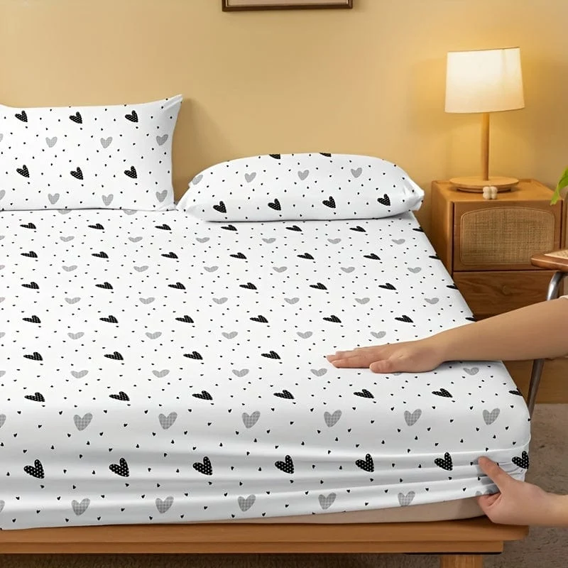 1 Stück gebürstetes Spannbettlaken, weiches, bequemes Bettlaken mit Herzmuster, für Schlafzimmer, Gästezimmer, mit tiefer Tasche, nur Spannbettlaken, ohne Kissenbezug