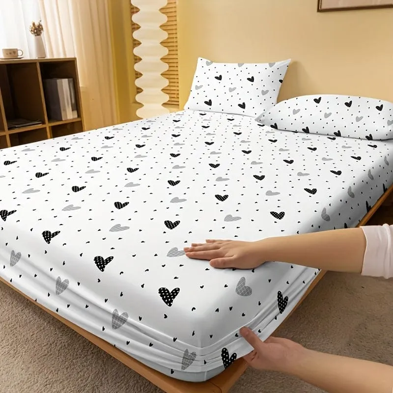 1 Stück gebürstetes Spannbettlaken, weiches, bequemes Bettlaken mit Herzmuster, für Schlafzimmer, Gästezimmer, mit tiefer Tasche, nur Spannbettlaken, ohne Kissenbezug