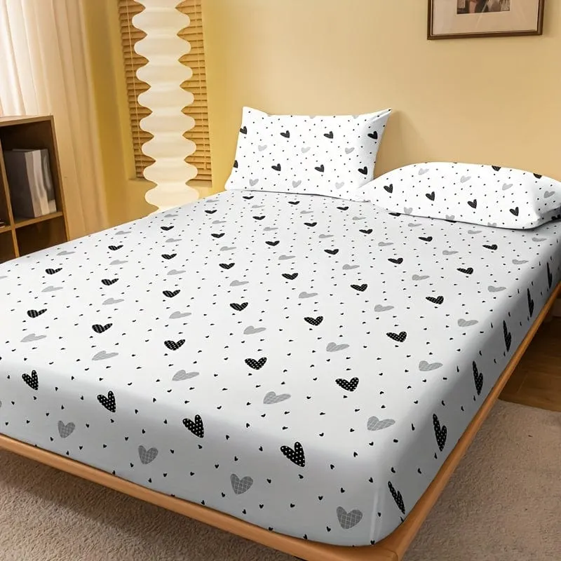1 Stück gebürstetes Spannbettlaken, weiches, bequemes Bettlaken mit Herzmuster, für Schlafzimmer, Gästezimmer, mit tiefer Tasche, nur Spannbettlaken, ohne Kissenbezug