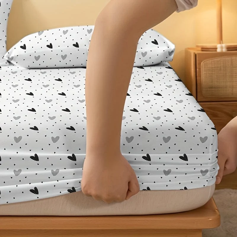 1 Stück gebürstetes Spannbettlaken, weiches, bequemes Bettlaken mit Herzmuster, für Schlafzimmer, Gästezimmer, mit tiefer Tasche, nur Spannbettlaken, ohne Kissenbezug