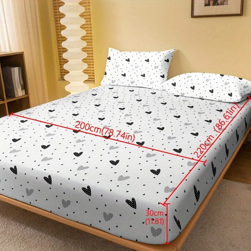 1 Stück gebürstetes Spannbettlaken, weiches, bequemes Bettlaken mit Herzmuster, für Schlafzimmer, Gästezimmer, mit tiefer Tasche, nur Spannbettlaken, ohne Kissenbezug