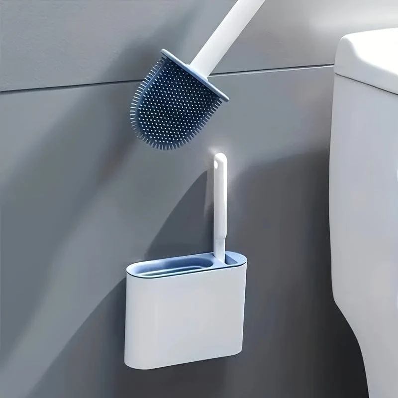 1 Set, 2-Typ-Toilettenbürsten- und Halter-Set, Wandmontage, WC-Bürste mit langem Griff, WC-Scheuerbürste, flexible Toilettenschüssel-Reinigungsbürste, keine toten Ecken, Badezimmer-Reinigungsbürste, Reinigungsmittel, Reinigungswerkzeug