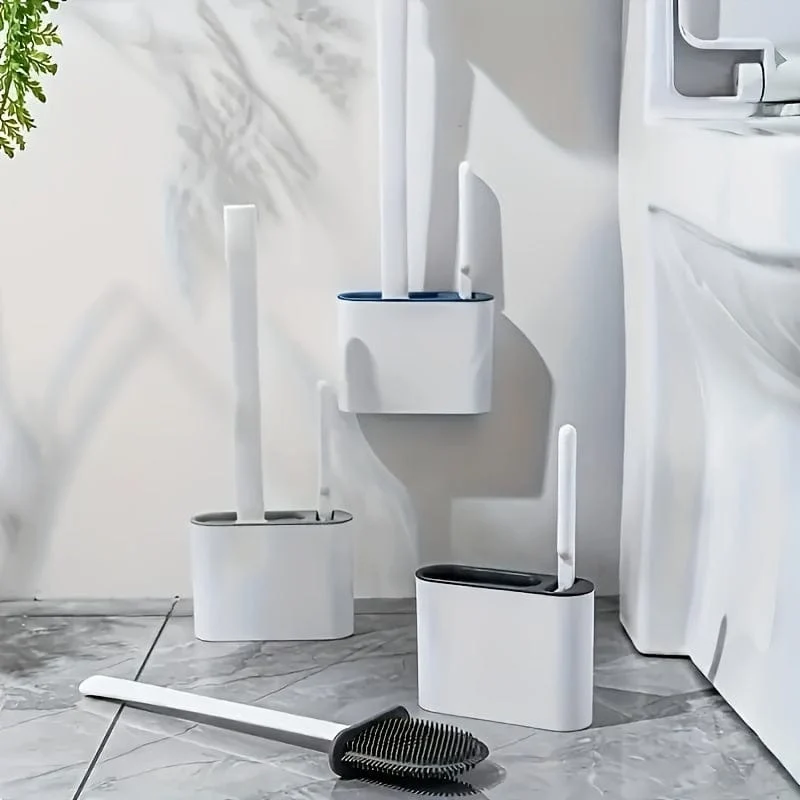 1 Set, 2-Typ-Toilettenbürsten- und Halter-Set, Wandmontage, WC-Bürste mit langem Griff, WC-Scheuerbürste, flexible Toilettenschüssel-Reinigungsbürste, keine toten Ecken, Badezimmer-Reinigungsbürste, Reinigungsmittel, Reinigungswerkzeug