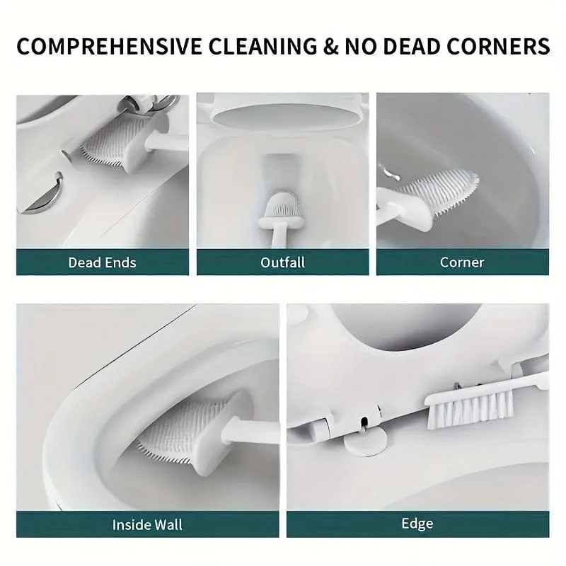 1 Set, 2-Typ-Toilettenbürsten- und Halter-Set, Wandmontage, WC-Bürste mit langem Griff, WC-Scheuerbürste, flexible Toilettenschüssel-Reinigungsbürste, keine toten Ecken, Badezimmer-Reinigungsbürste, Reinigungsmittel, Reinigungswerkzeug