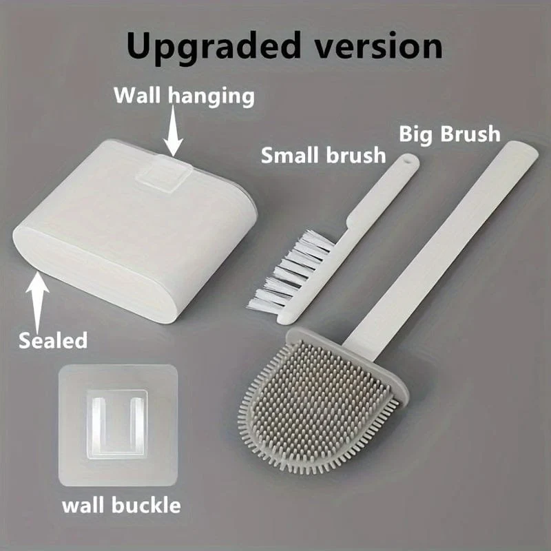 1 Set, 2-Typ-Toilettenbürsten- und Halter-Set, Wandmontage, WC-Bürste mit langem Griff, WC-Scheuerbürste, flexible Toilettenschüssel-Reinigungsbürste, keine toten Ecken, Badezimmer-Reinigungsbürste, Reinigungsmittel, Reinigungswerkzeug
