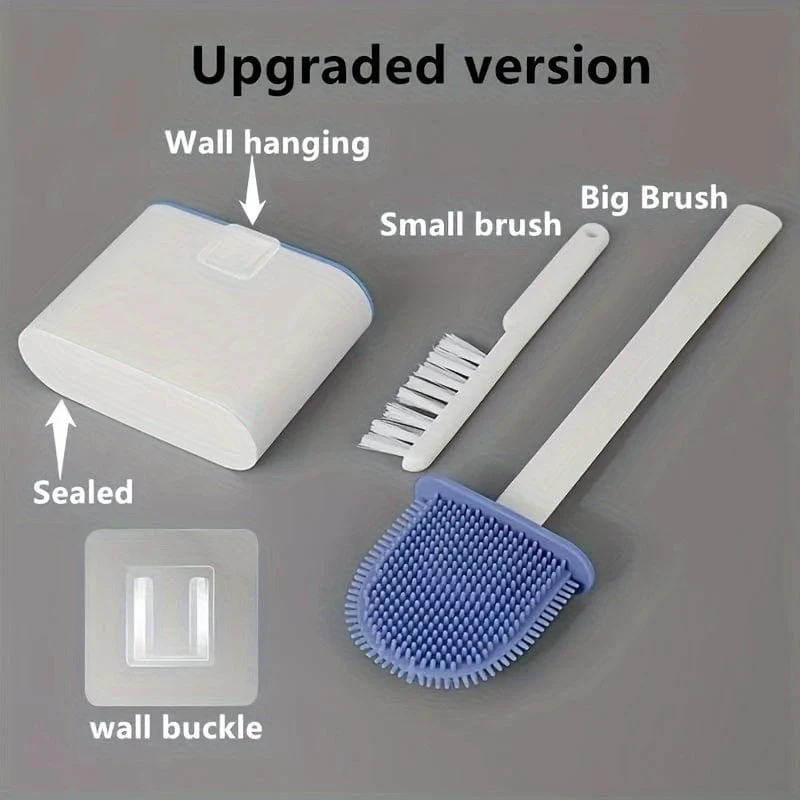 1 Set, 2-Typ-Toilettenbürsten- und Halter-Set, Wandmontage, WC-Bürste mit langem Griff, WC-Scheuerbürste, flexible Toilettenschüssel-Reinigungsbürste, keine toten Ecken, Badezimmer-Reinigungsbürste, Reinigungsmittel, Reinigungswerkzeug