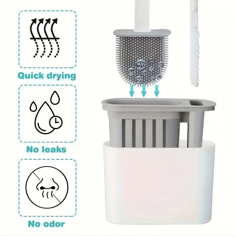 1 Set, 2-Typ-Toilettenbürsten- und Halter-Set, Wandmontage, WC-Bürste mit langem Griff, WC-Scheuerbürste, flexible Toilettenschüssel-Reinigungsbürste, keine toten Ecken, Badezimmer-Reinigungsbürste, Reinigungsmittel, Reinigungswerkzeug