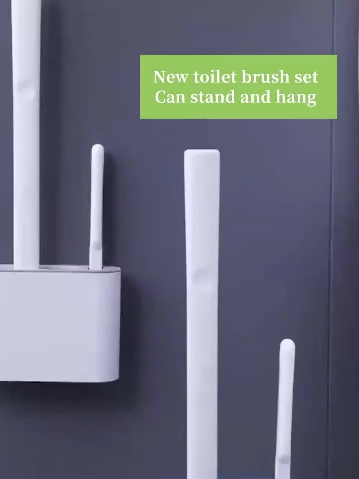 1 Set, 2-Typ-Toilettenbürsten- und Halter-Set, Wandmontage, WC-Bürste mit langem Griff, WC-Scheuerbürste, flexible Toilettenschüssel-Reinigungsbürste, keine toten Ecken, Badezimmer-Reinigungsbürste, Reinigungsmittel, Reinigungswerkzeug